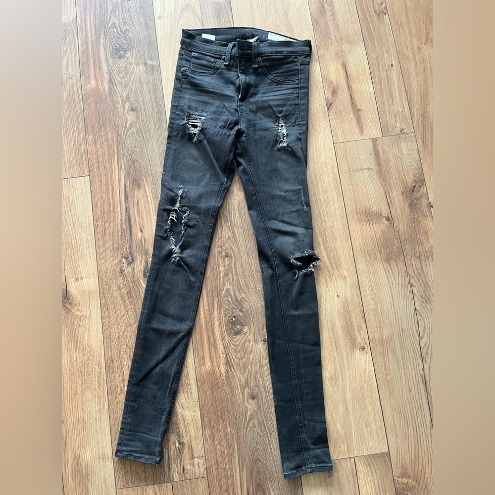 Rag & Bone High-Waisted Charcoal Distressed Skinny Jeans US 25